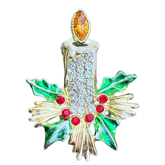 VINTAGE 1950s🎄 CHRISTMAS BROOCH Candle & branches Private Collection Never Worn - Picture 6 of 16